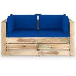 2-Sitzer Outdoor-Sofa mit Kissen Grün Imprägniertes Holz
