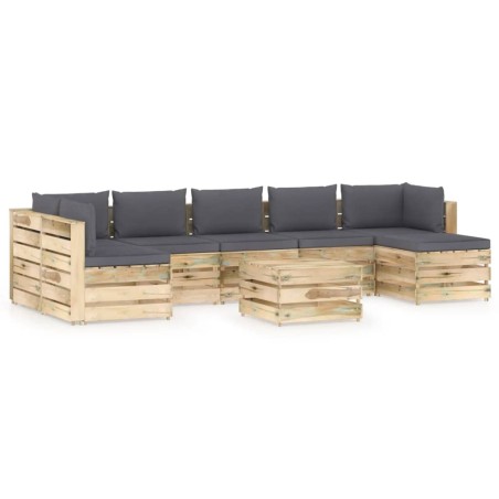 8-tlg. Garten-Lounge-Set mit Kissen Grün Imprägniertes Holz