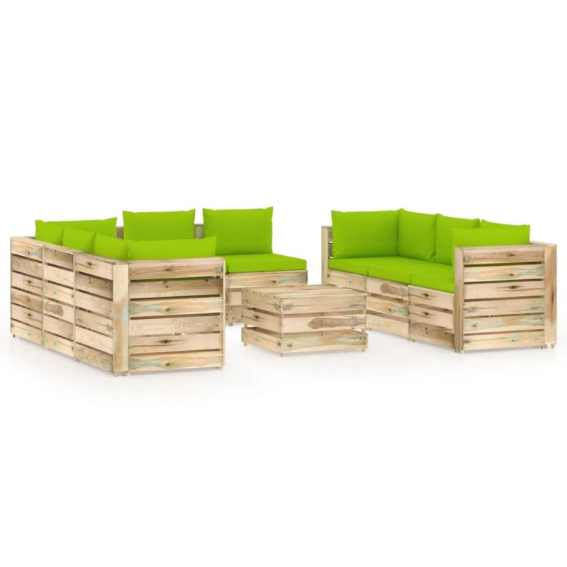 9-tlg. Garten-Lounge-Set mit Kissen Grün Imprägniertes Holz 9-tlg. Garten-Lounge-Set mit Kissen Grün Imprägniertes Holz
