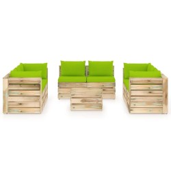 9-tlg. Garten-Lounge-Set mit Kissen Grün Imprägniertes Holz