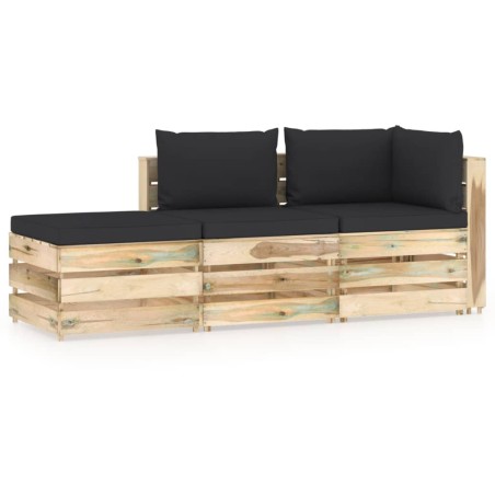 vidaXL 3-tlg. Garten-Lounge-Set mit Kissen Grün Imprägniertes Holz