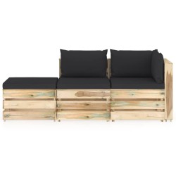 vidaXL 3-tlg. Garten-Lounge-Set mit Kissen Grün Imprägniertes Holz