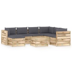 8-tlg. Garten-Lounge-Set mit Kissen Grün Imprägniertes Holz