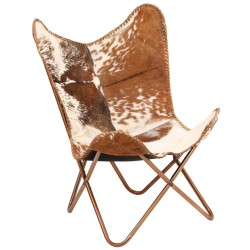Butterfly-Sessel Braun und Weiß Echtes Ziegenleder