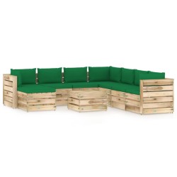 9-tlg. Garten-Lounge-Set mit Kissen Grün Imprägniertes Holz