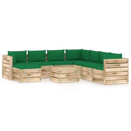 9-tlg. Garten-Lounge-Set mit Kissen Grün Imprägniertes Holz