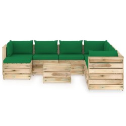 9-tlg. Garten-Lounge-Set mit Kissen Grün Imprägniertes Holz