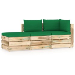 vidaXL 3-tlg. Garten-Lounge-Set mit Kissen Grün Imprägniertes Holz