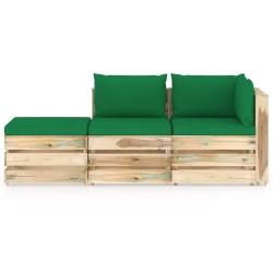 vidaXL 3-tlg. Garten-Lounge-Set mit Kissen Grün Imprägniertes Holz