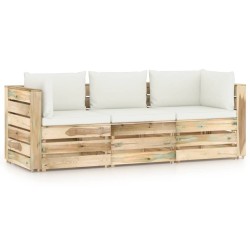 3-Sitzer Outdoor-Sofa mit Kissen Grün Imprägniertes Holz