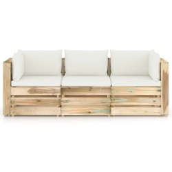 3-Sitzer Outdoor-Sofa mit Kissen Grün Imprägniertes Holz