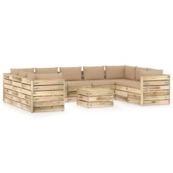 10-tlg. Garten-Lounge-Set mit Kissen Grün Imprägniertes Holz