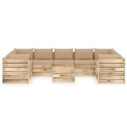 10-tlg. Garten-Lounge-Set mit Kissen Grün Imprägniertes Holz