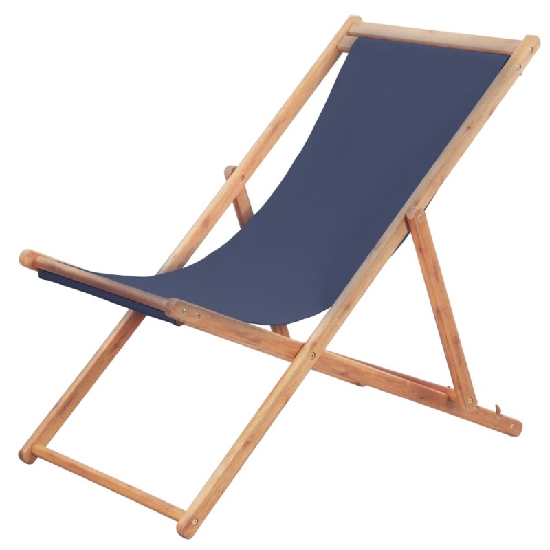 Klappbarer Strandstuhl Stoff und Holzrahmen Blau Klappbarer Strandstuhl Stoff und Holzrahmen Blau