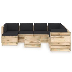 9-tlg. Garten-Lounge-Set mit Kissen Grün Imprägniertes Holz