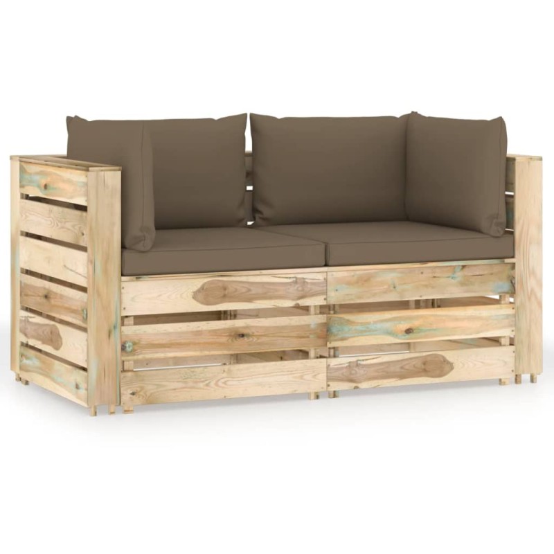 2-Sitzer Outdoor-Sofa mit Kissen Grün Imprägniertes Holz 2-Sitzer Outdoor-Sofa mit Kissen Grün Imprägniertes Holz