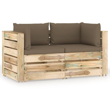 2-Sitzer Outdoor-Sofa mit Kissen Grün Imprägniertes Holz