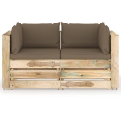 2-Sitzer Outdoor-Sofa mit Kissen Grün Imprägniertes Holz
