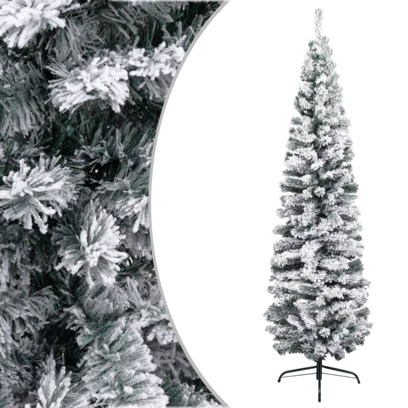 Schlanker Künstlicher Weihnachtsbaum Beschneit Grün 180 cm PVC Schlanker Künstlicher Weihnachtsbaum Beschneit Grün 180 cm PVC