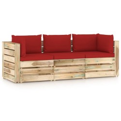 3-Sitzer Outdoor-Sofa mit Kissen Grün Imprägniertes Holz