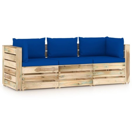 3-Sitzer Outdoor-Sofa mit Kissen Grün Imprägniertes Holz