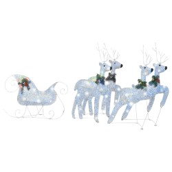 vidaXL LED-Rentier Schlitten Weihnachtsdeko 100 LEDs Outdoor Silbern