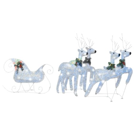 vidaXL LED-Rentier Schlitten Weihnachtsdeko 100 LEDs Outdoor Silbern