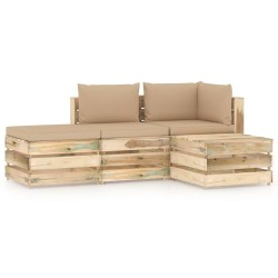 4-tlg. Garten-Lounge-Set mit Kissen Grün Imprägniertes Holz