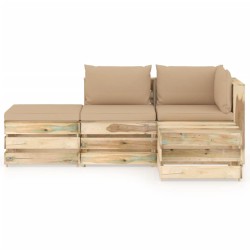 4-tlg. Garten-Lounge-Set mit Kissen Grün Imprägniertes Holz