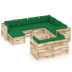 10-tlg. Garten-Lounge-Set mit Kissen Grün Imprägniertes Holz