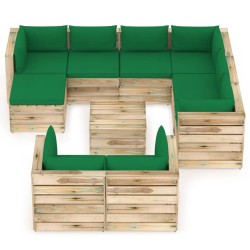 10-tlg. Garten-Lounge-Set mit Kissen Grün Imprägniertes Holz