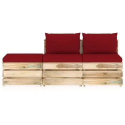 3-tlg. Garten-Lounge-Set mit Kissen Grün Imprägniertes Holz