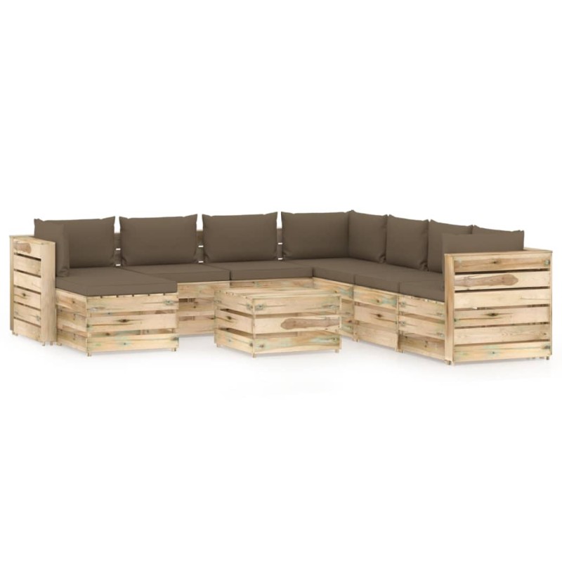 9-tlg. Garten-Lounge-Set mit Kissen Grün Imprägniertes Holz 9-tlg. Garten-Lounge-Set mit Kissen Grün Imprägniertes Holz