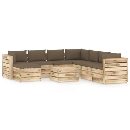9-tlg. Garten-Lounge-Set mit Kissen Grün Imprägniertes Holz