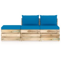 vidaXL 3-tlg. Garten-Lounge-Set mit Kissen Grün Imprägniertes Holz