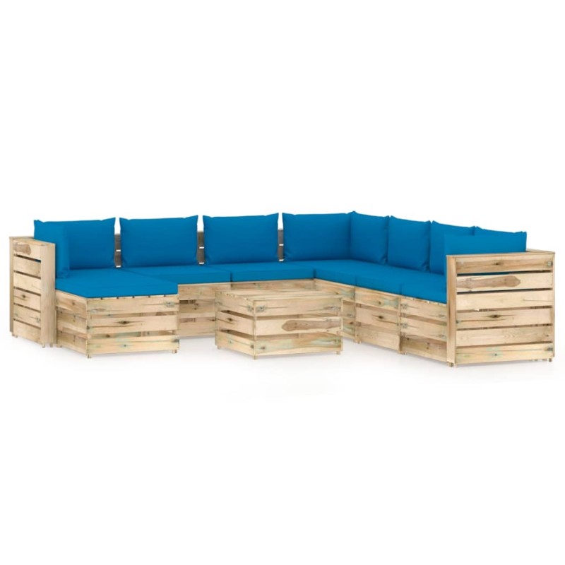vidaXL 9-tlg. Garten-Lounge-Set mit Kissen Grün Imprägniertes Holz