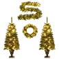 Künstliche Weihnachtsbäume 2 Stk. mit Kranz, Girlande und LEDs Künstliche Weihnachtsbäume 2 Stk. mit Kranz, Girlande und LEDs