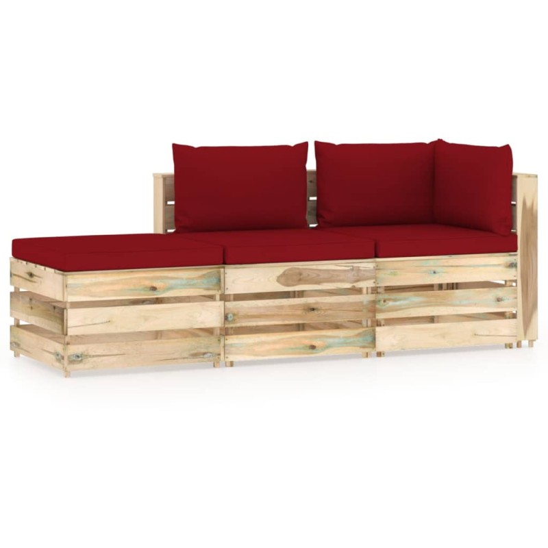 3-tlg. Garten-Lounge-Set mit Kissen Grün Imprägniertes Holz 3-tlg. Garten-Lounge-Set mit Kissen Grün Imprägniertes Holz