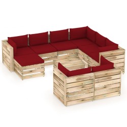 10-tlg. Garten-Lounge-Set mit Kissen Grün Imprägniertes Holz