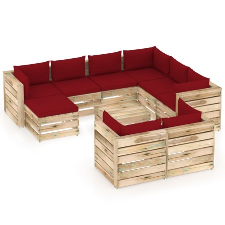 10-tlg. Garten-Lounge-Set mit Kissen Grün Imprägniertes Holz