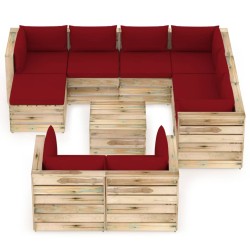 10-tlg. Garten-Lounge-Set mit Kissen Grün Imprägniertes Holz