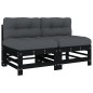 Mittelsofas mit Kissen 2 Stk. Schwarz Massivholz Kiefer Mittelsofas mit Kissen 2 Stk. Schwarz Massivholz Kiefer