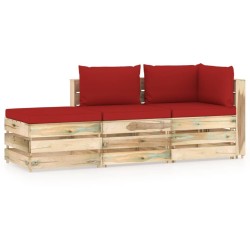 3-tlg. Garten-Lounge-Set mit Kissen Grün Imprägniertes Holz