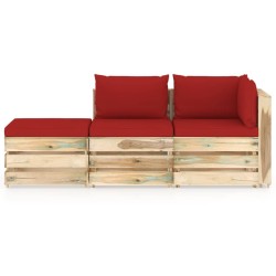 3-tlg. Garten-Lounge-Set mit Kissen Grün Imprägniertes Holz