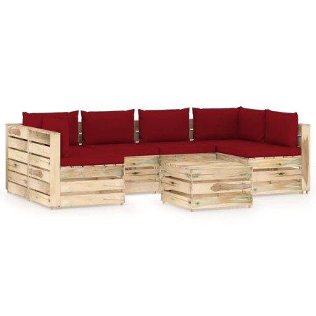 7-tlg. Garten-Lounge-Set mit Kissen Grün Imprägniertes Holz