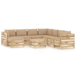 9-tlg. Garten-Lounge-Set mit Kissen Grün Imprägniertes Holz