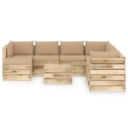9-tlg. Garten-Lounge-Set mit Kissen Grün Imprägniertes Holz