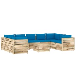 10-tlg. Garten-Lounge-Set mit Kissen Grün Imprägniertes Holz