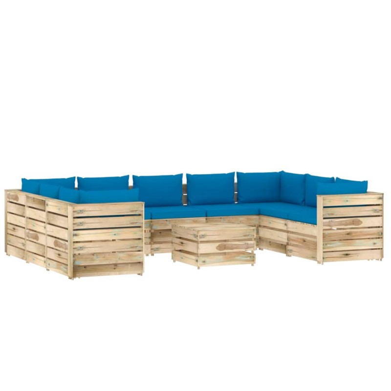 10-tlg. Garten-Lounge-Set mit Kissen Grün Imprägniertes Holz 10-tlg. Garten-Lounge-Set mit Kissen Grün Imprägniertes Holz