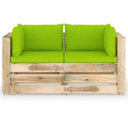2-Sitzer Outdoor-Sofa mit Kissen Grün Imprägniertes Holz